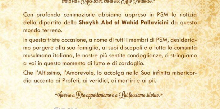 Condoglianze per la dipartita dello Shaykh Pallavicini